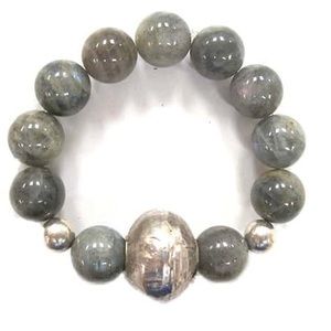 Genuine Polished Labradorite/Silver Bead Bracelet